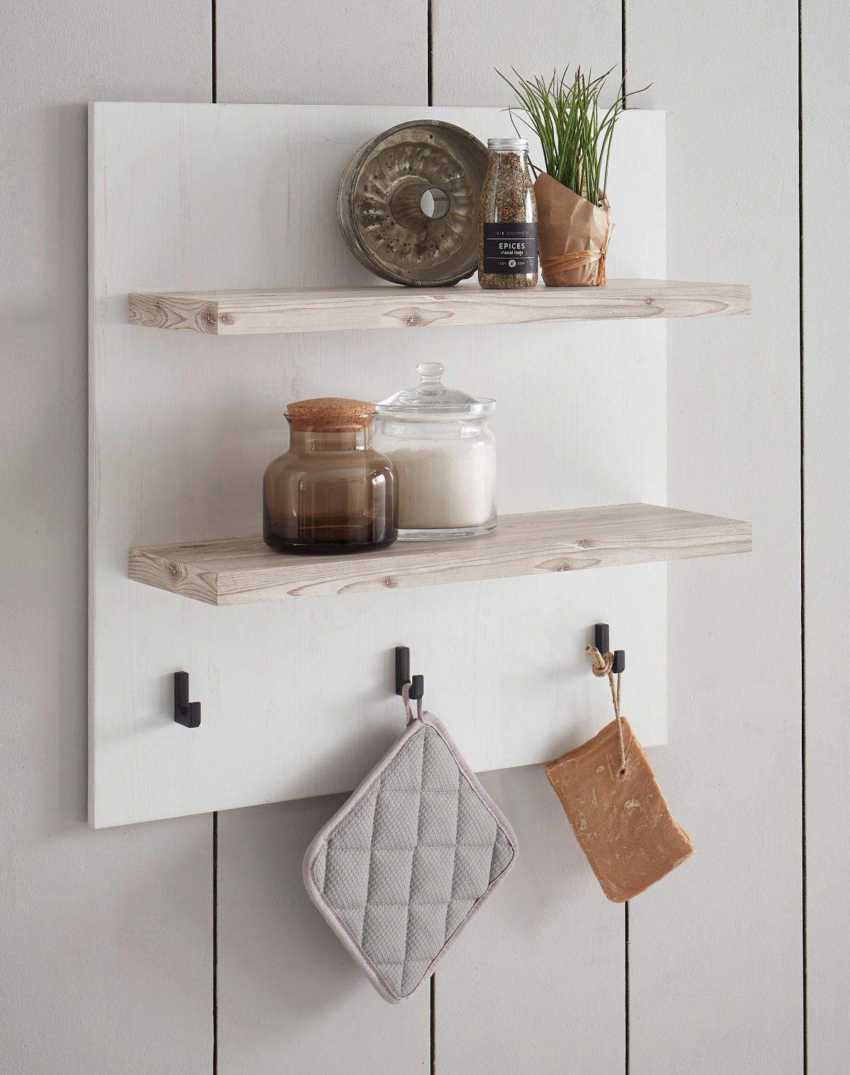 KÜCHENREGAL weiß Pinie Landhaus, Küche Wandregal 60 x 65 cm Gewürzregal - Weiß, Holzwerkstoff (60/65/20cm) - Furn.Design