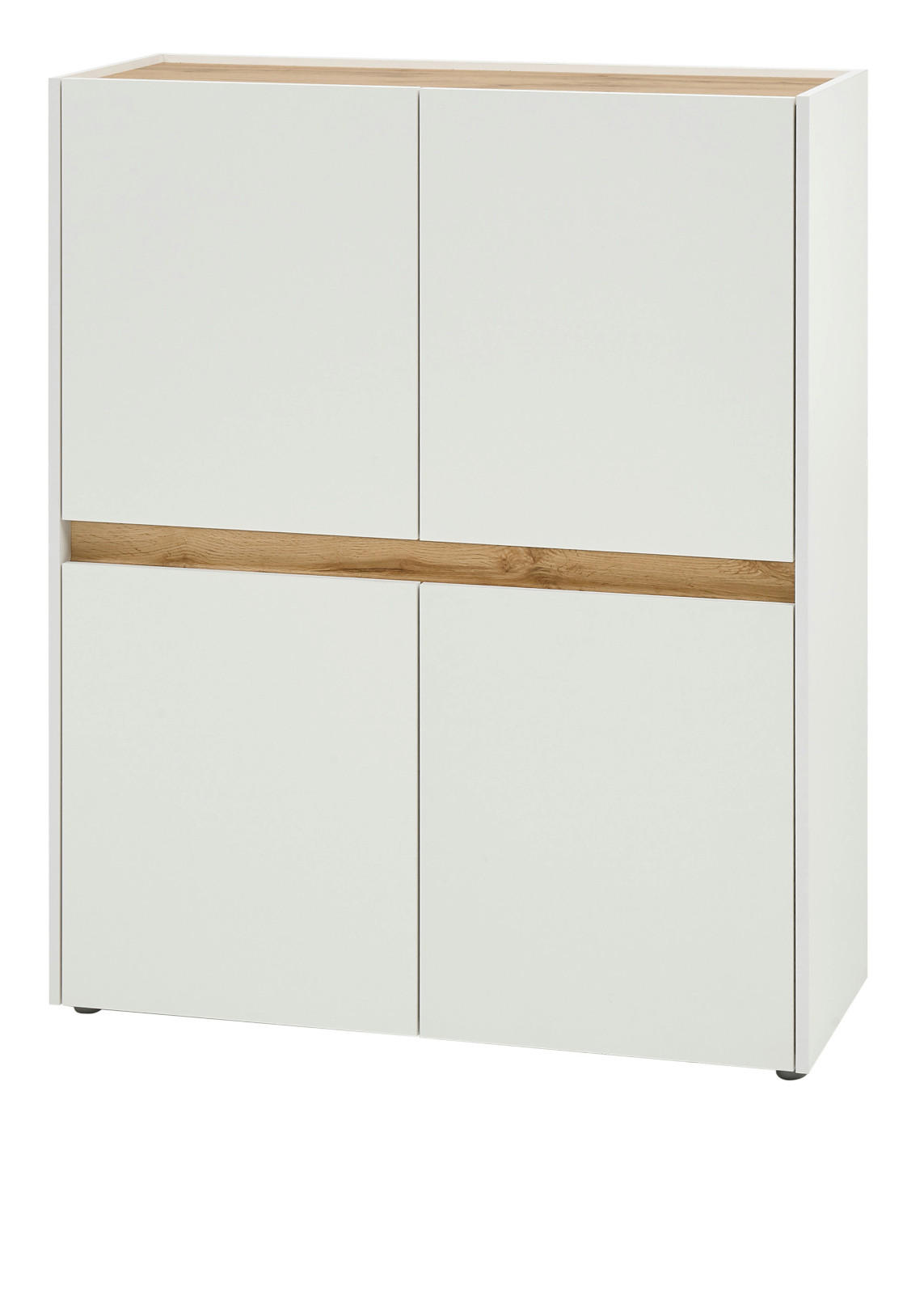 HIGHBOARD weiß, Eiche Wotan 100 cm, Kommode 4-türig - Eiche Wotan/Schwarz, Holz/Holzwerkstoff (100/120/40cm) - Furn.Design