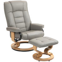 RELAXSESSEL mit Hocker, Drehbar Fernsehsessel mit Liegefunktion Kunstleder, Grau - Grau, Leder (85/104/76cm) - HOMCOM