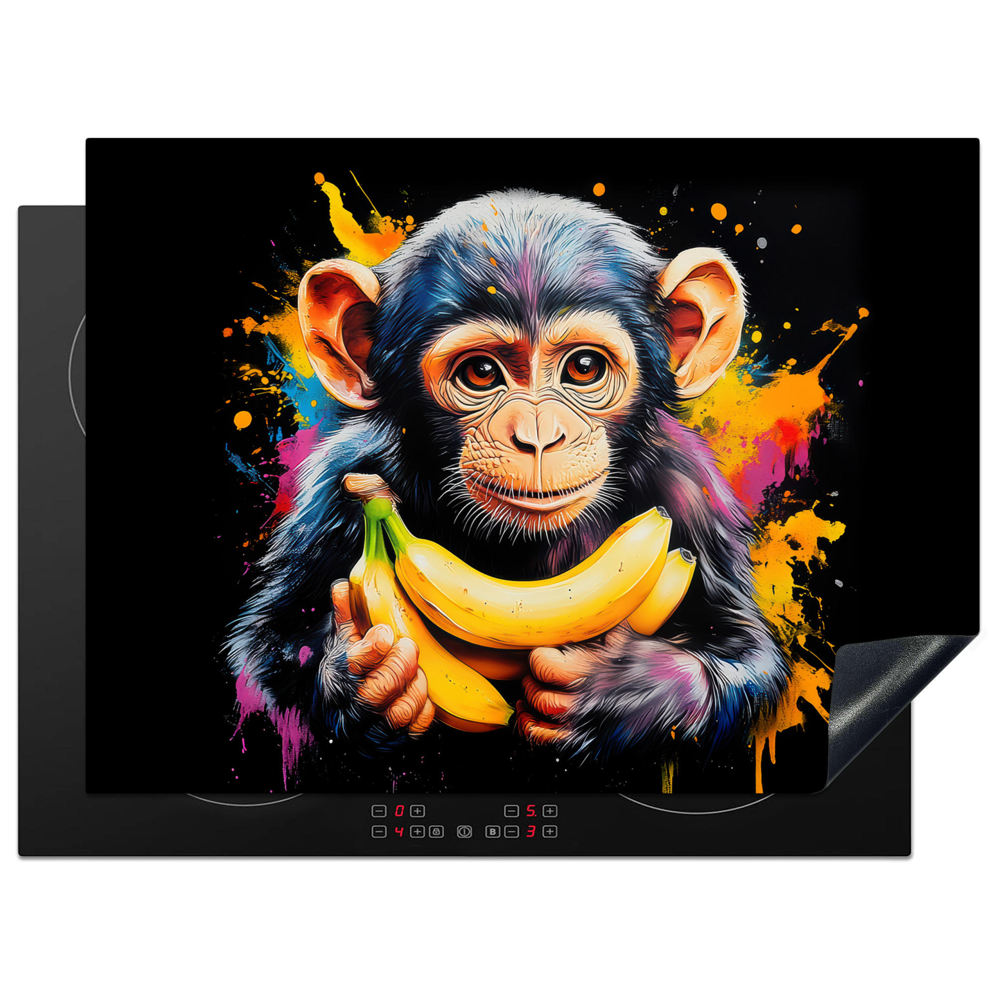 HERDABDECKPLATTE Affe - Graffiti - Farbenfroh - Bananen - Modern 71x52 cm - Gelb, Kunststoff (71/0.2/52cm) - MuchoWow