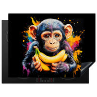 HERDABDECKPLATTE Affe - Graffiti - Farbenfroh - Bananen - Modern 71x52 cm - Gelb, Kunststoff (71/0.2/52cm) - MuchoWow