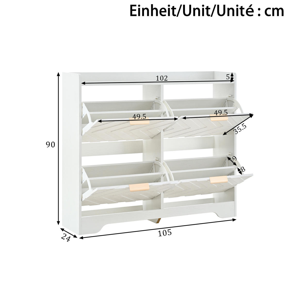 SCHUHSCHRANK 105/24/90 cm weiß aus MDF mit 4 Klappfächern - Weiß, Holzwerkstoff (105/90/24cm) - OKWISH