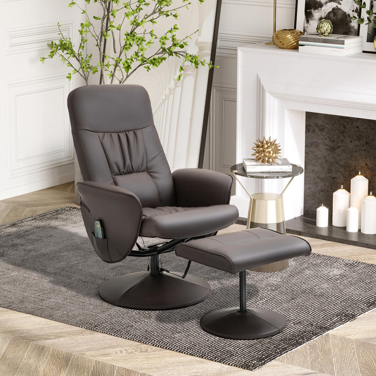 RELAXSESSEL Massagesessel mit Liegefunktion Fußhocker Stauraum TV-Sessel Braun - Schwarz/Braun, Metall (81/105/76cm) - HOMCOM