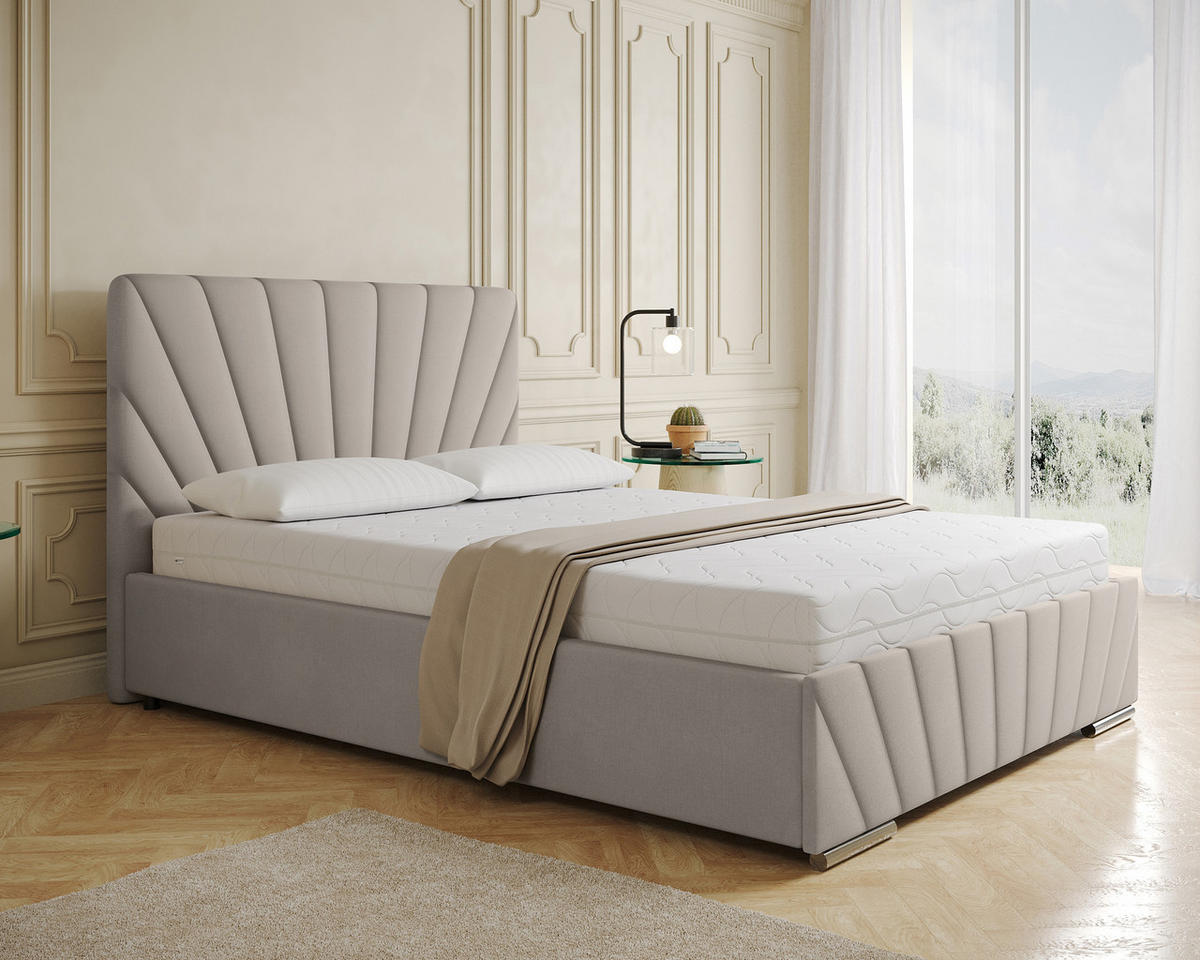 POLSTERBETT Ray 140 x 200 cm mit Bettkasten und Lattenrost Taschenfederkernmatratze mit Kokos 20cm- beige - Beige, Holz (140/200cm) - Homesy