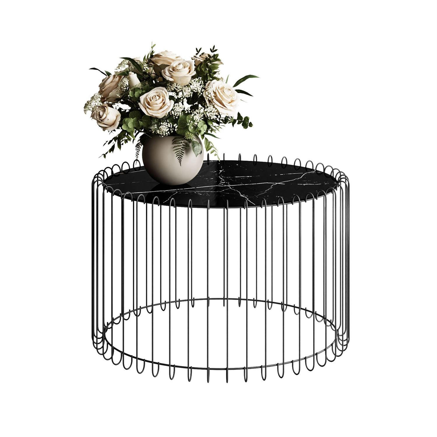 COUCHTISCH MARBELLE mit Marmorplatte, schwarzer Marmor/Schwarz - Schwarz, Metall (60/60/39cm) - Lookway