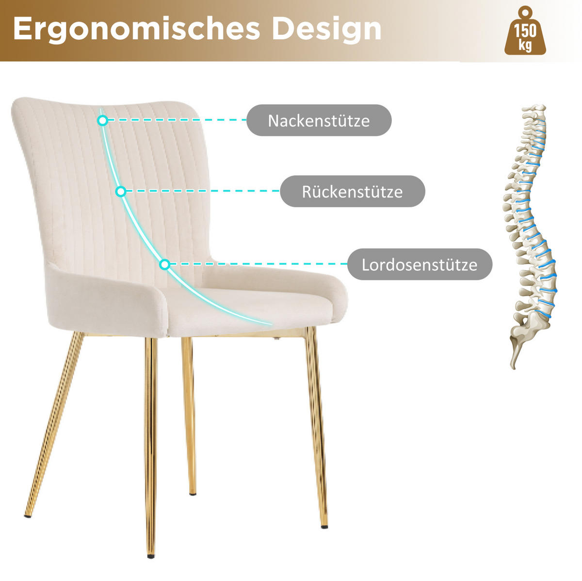 ESSZIMMERSTUHL 6er-Set Samt mit Metallbeinen Beige - Beige, Metall (47/85/58.2cm) - Meubliv