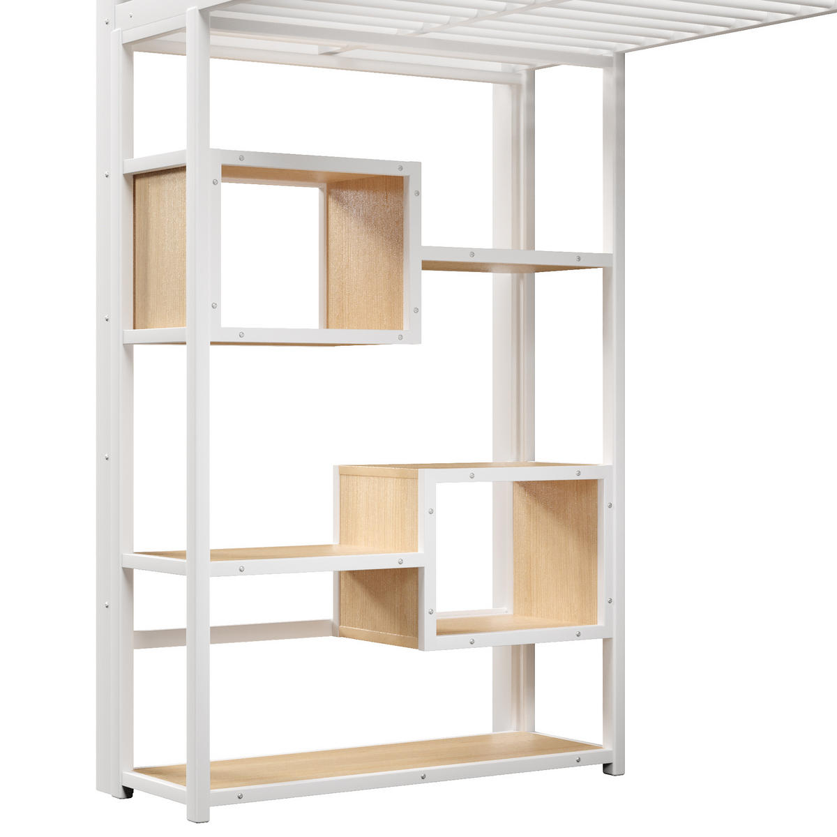 HOCHBETT 90x200cm, Eisen, Ablage, Stufen, Geländer, LED, Stauraum, ohne Matratze, Weiß - Weiß, Holzwerkstoff (90/200cm)