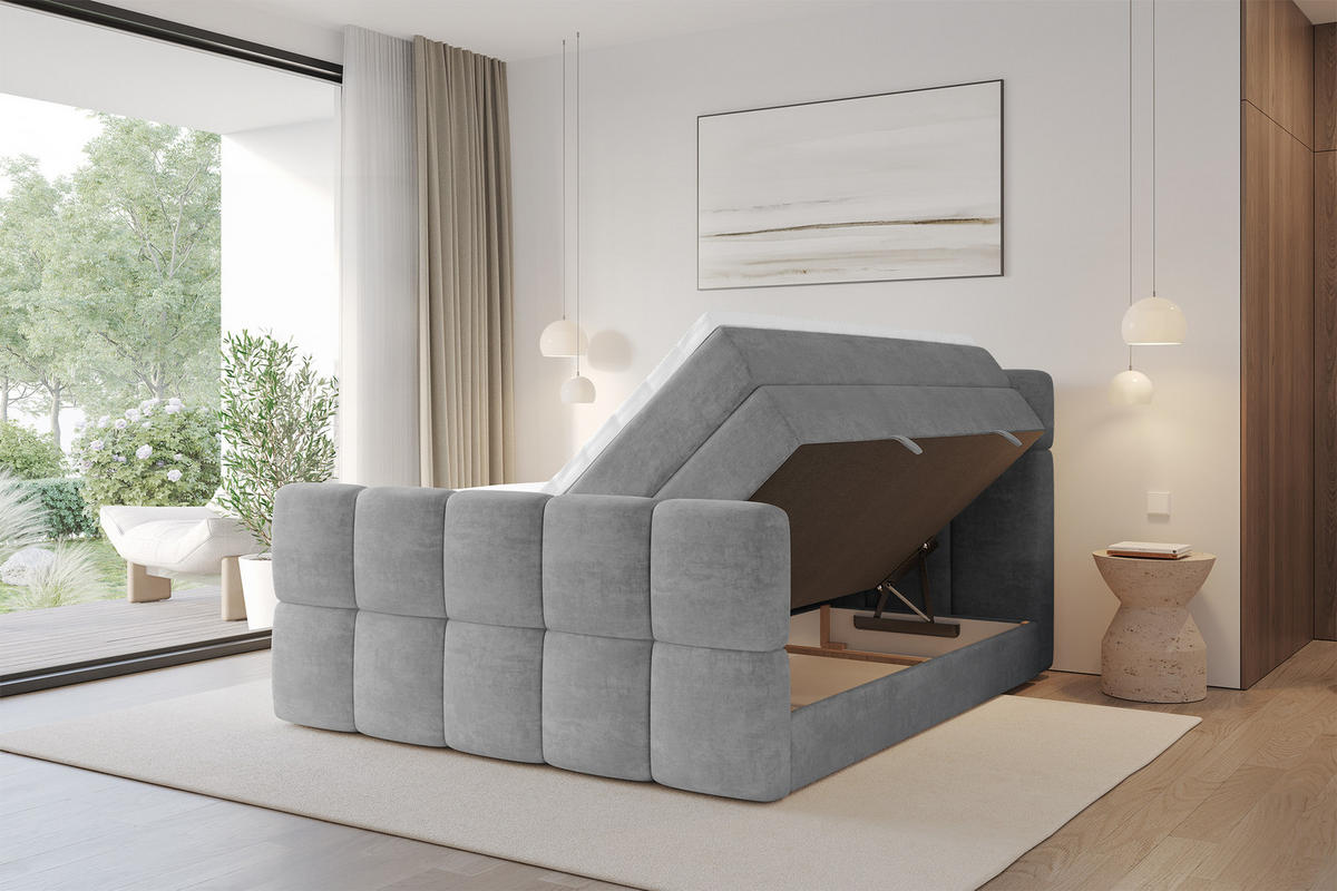BOXBETT mit Matratze H3/H4 - FAMA-Z KING - 160x200 cm Grau Monolith - Graphitfarben, Holzwerkstoff (160/200cm) - ALTDECOR