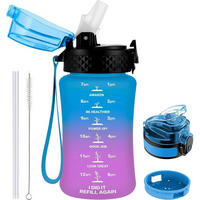 TRINKFLASCHE Kinder 350 ml mit Strohhalm und Zeitmarkierung BPA-frei Blau Lila - Multicolor, Kunststoff (7/16.5cm)