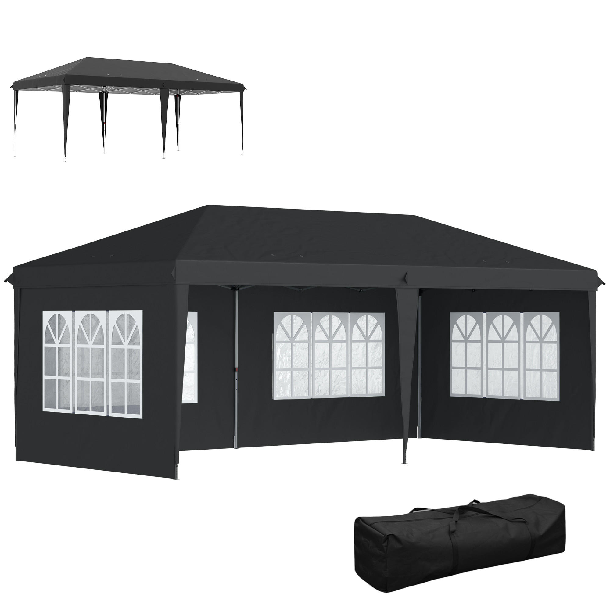 PAVILLON DE-14039 3/6 m, 3 Seiten abnehmbar Schwarz - Schwarz, Textil (295/270/585cm) - ComfortXL