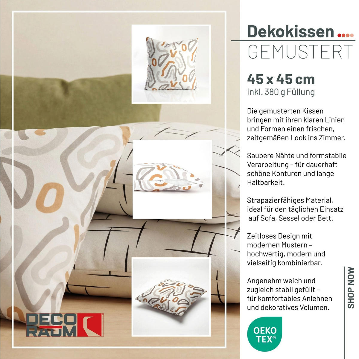 DEKOKISSEN Modern Art 45x45 cm mit Füllung - Multicolor, Textil (45/45cm) - Deco-Raum