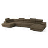 WOHNLANDSCHAFT VELORA L-S Beige Velours-Stoff mit Schlaffunktion - Beige, Holz (419/90/202cm) - MASSENO