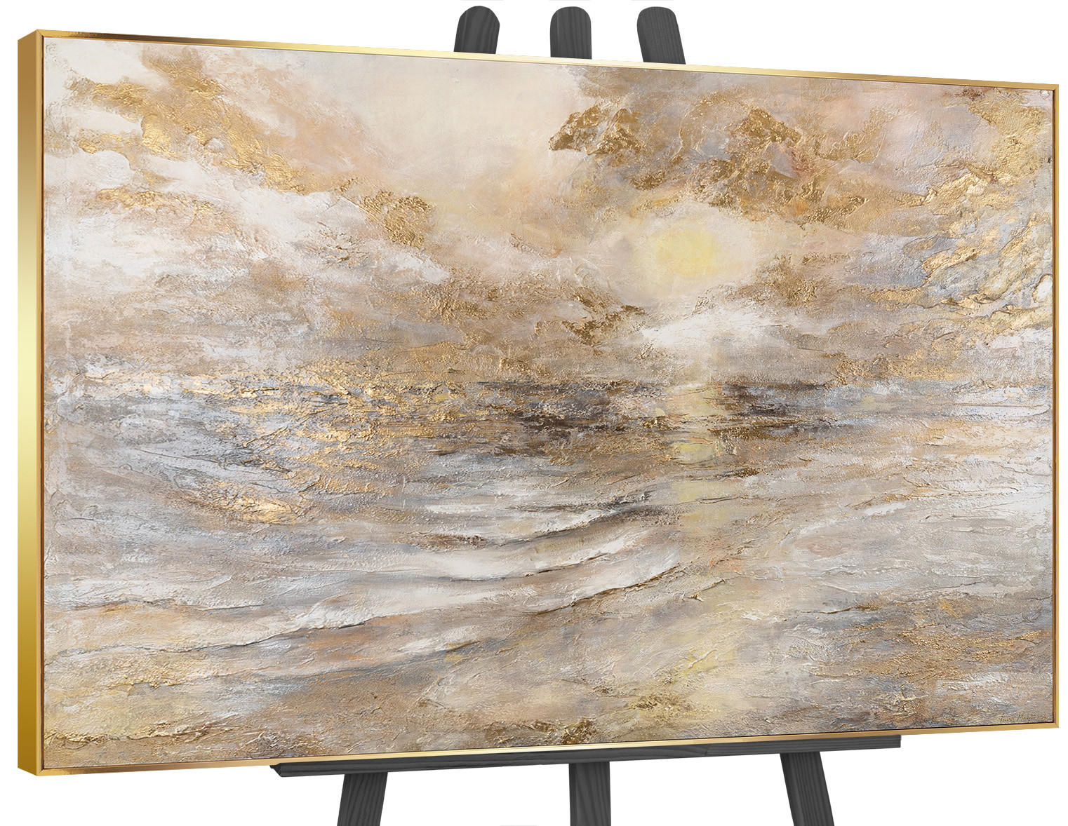 GEMÄLDE Meeresleuchten Schattenfugenrahmen Gold 120x80 cm - Goldfarben, Holz (120/80cm) - YS-art gallery