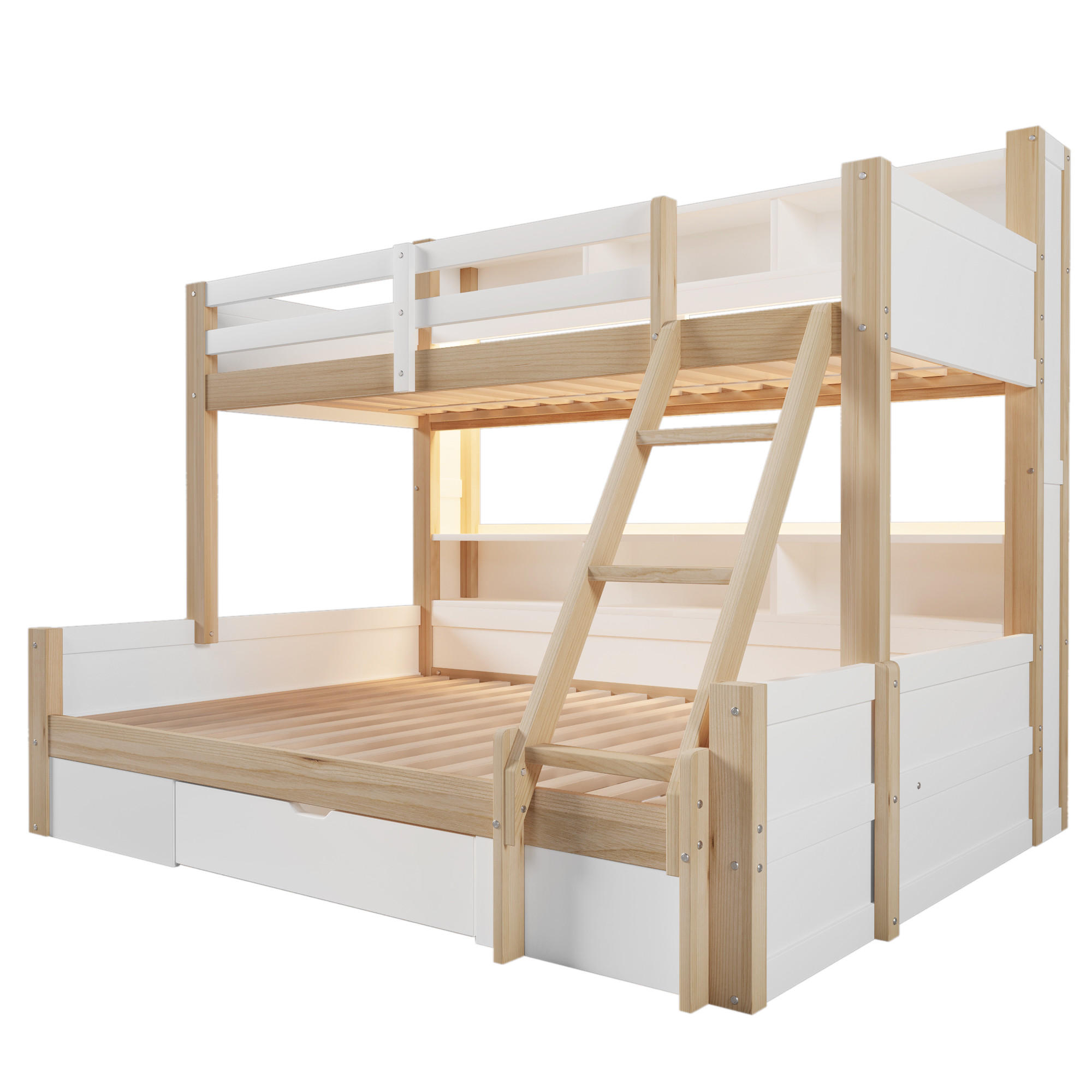 ETAGENBETT mit LED und Schubladen Mehrfarbig 90x200 cm Holz - Multicolor, Holz (90/200cm) - SONNENH