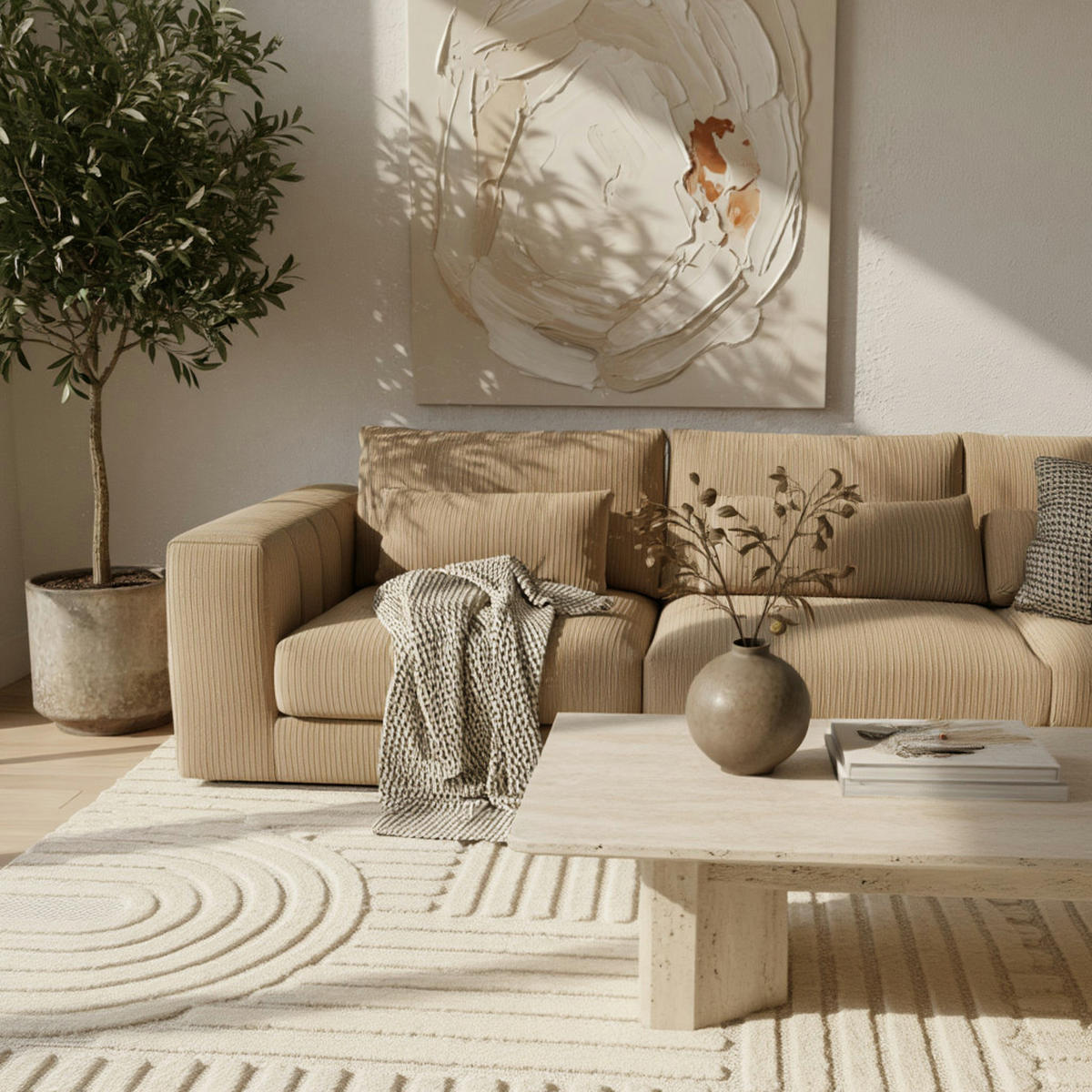 TEPPICH Esszimmer 3D Skandinavischer Boho Elegant Waschbar Wohnzimmer Creme 240x340 cm – RIGI - Beige, Textil (340/240cm) - KADIMA DESIGN