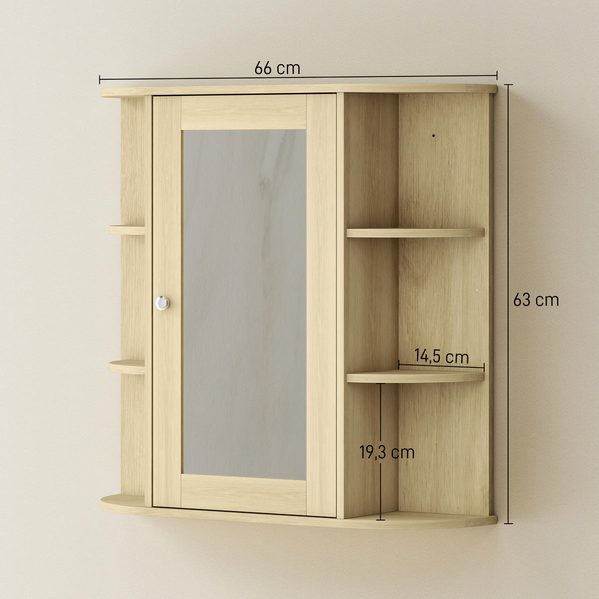 SPIEGELSCHRANK Spiegelschrank mit Wandschrank und Kleiderschränken 66x17x63 cm ,Natur - Braun, Glas (66/63/17cm) - Vallsero