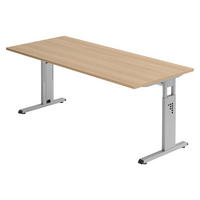 SCHREIBTISCH Serie-O 80/180/74 cm in Eichefarben/Silberfarben - Eichefarben/Silberfarben, Holzwerkstoff (80/180/74cm) - bümö