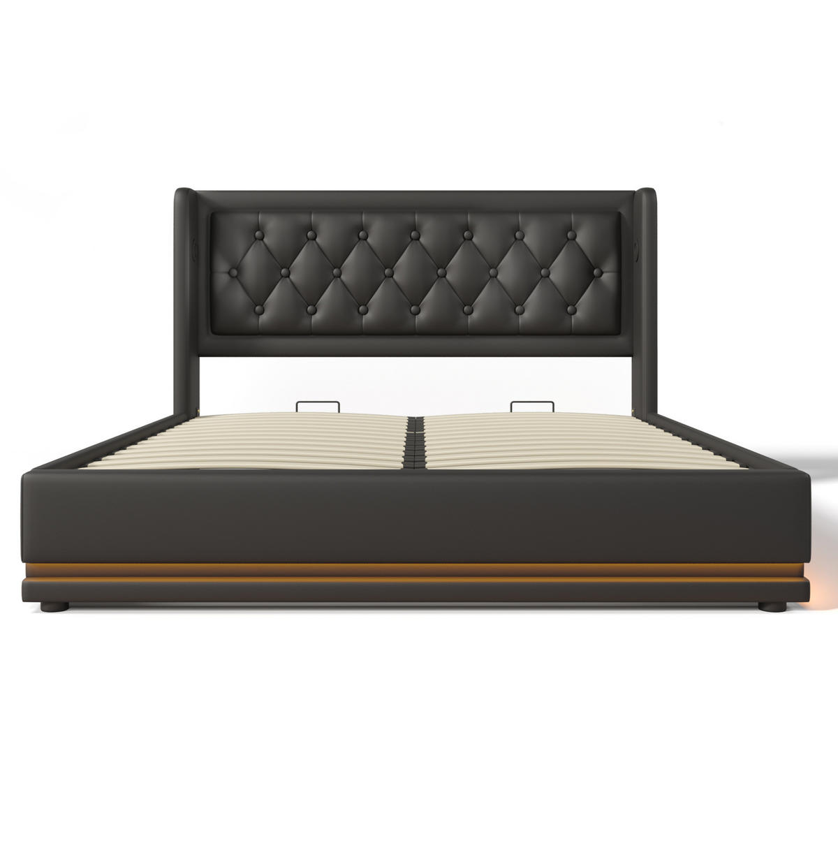 BETT mit Stauraum, LED und USB/Typ-C 140x200 cm PU Schwarz inkl. Matratze - Schwarz, Metall (140/200cm) - Meubliv