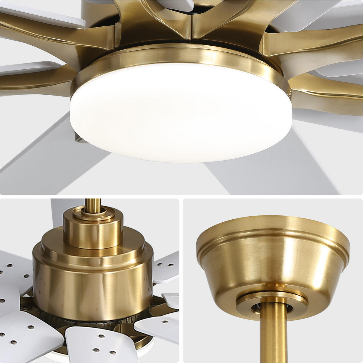 DECKENVENTILATOR 132cm LED Licht 8 ABS Flügel Fernbedienung - Weiß, Kunststoff (132.08/132.08/26.8cm) - CASIVA