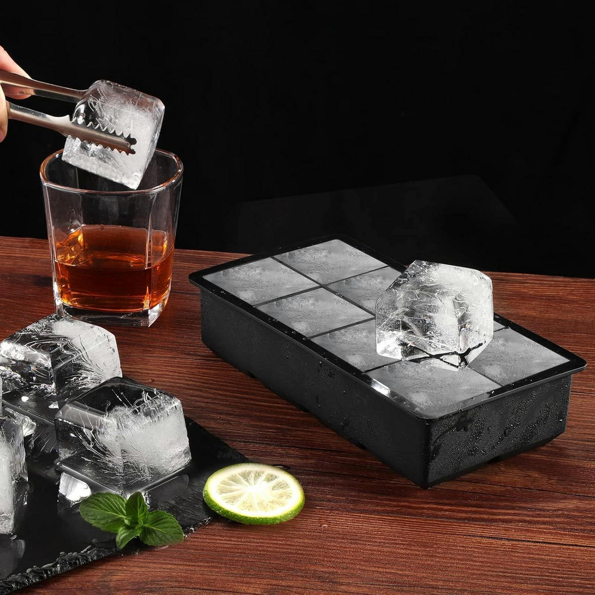 EISWÜRFELFORM Silikon 8er Set mit Deckel - Schwarz, Kunststoff (12/10/20cm)