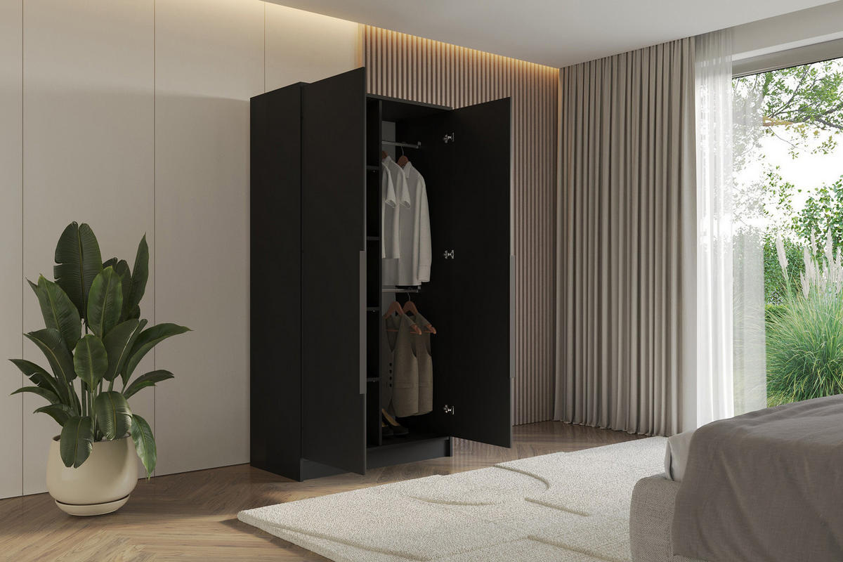 KLEIDERSCHRANK - LUSSO - 102 - Schwarz - Schwarz, Holzwerkstoff (102/200/51cm) - ALTDECOR