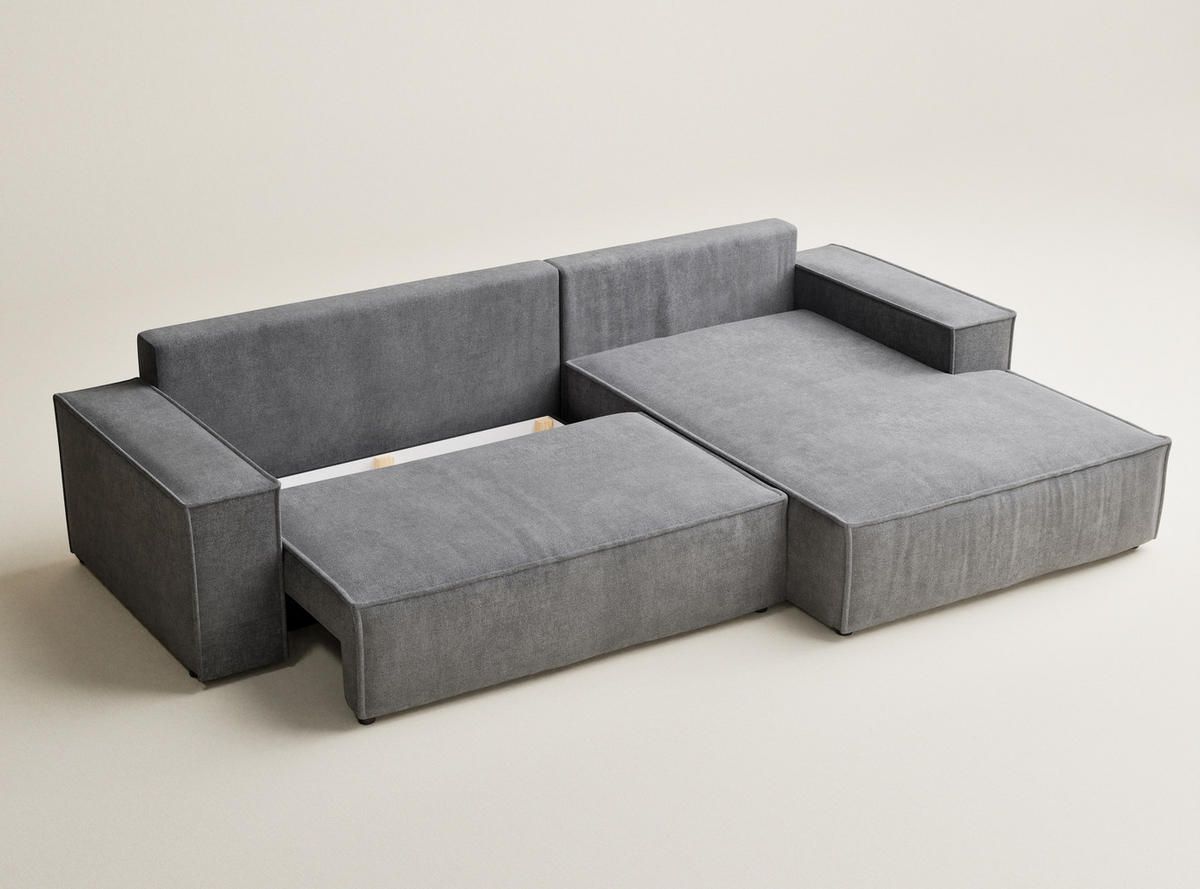 ECKSOFA Maze Grau Chenille-Stoff - Rechts Seite - Schwarz/Grau, Holz/Holzwerkstoff (294/185cm) - Maison de Reve