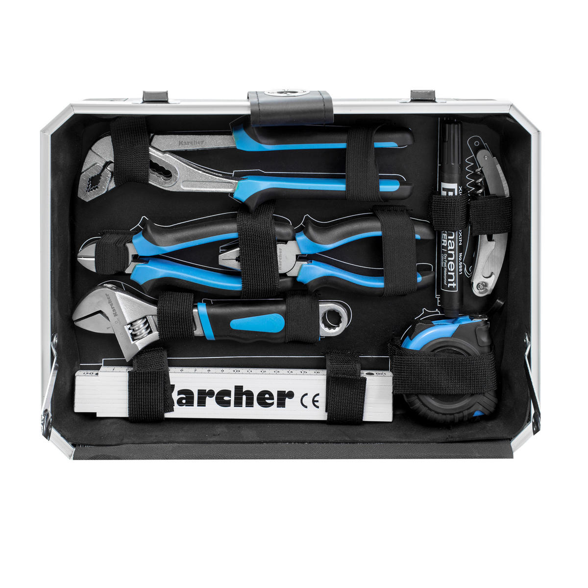 WERKZEUGKOFFER 114-teilig | Mit Hammer, Schraubendreher, Steckschlüssel, Bitsatz uvm. - Blau, Metall (37/13/27cm) - Karcher