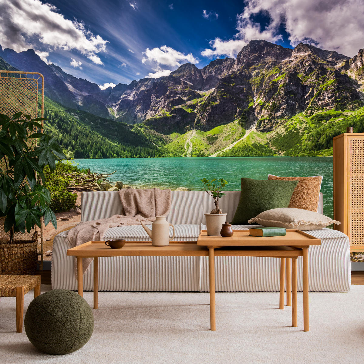 FOTOTAPETE Morskie Oko See Berge Landschaft 3D 250x175 - Türkis/Braun, Papier (250/175cm) - Muralo