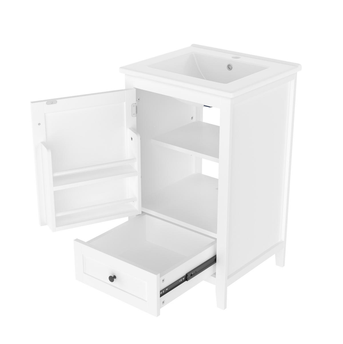 BADSCHRANK mit Keramikwaschbecken 51 x 46 x 85 cm Weiß - Weiß, Holzwerkstoff (46/85/51cm) - Beauniv