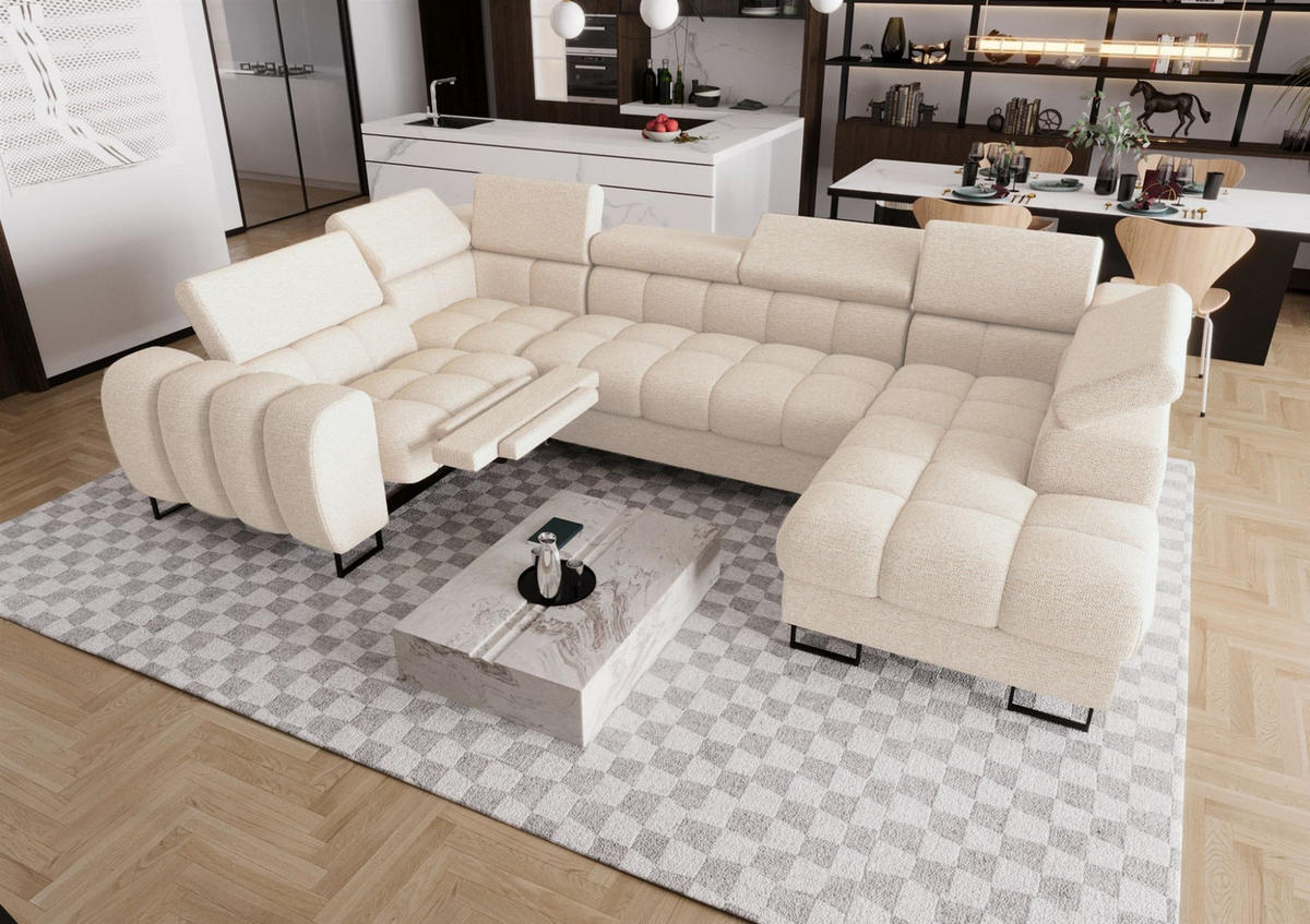 WOHNLANDSCHAFT Bastien Relax - Creme, Holzwerkstoff/Textil (350/95/198cm) - Fun Möbel