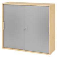 SCHIEBETÜRENSCHRANK - 3 Ordnerhöhen 40/120/110 cm in Ahornfarben/Silberfarben Relinggriff (Kunststoff) - Silberfarben/Ahornfarben, Holzwerkstoff (120/110/40cm) - bümö