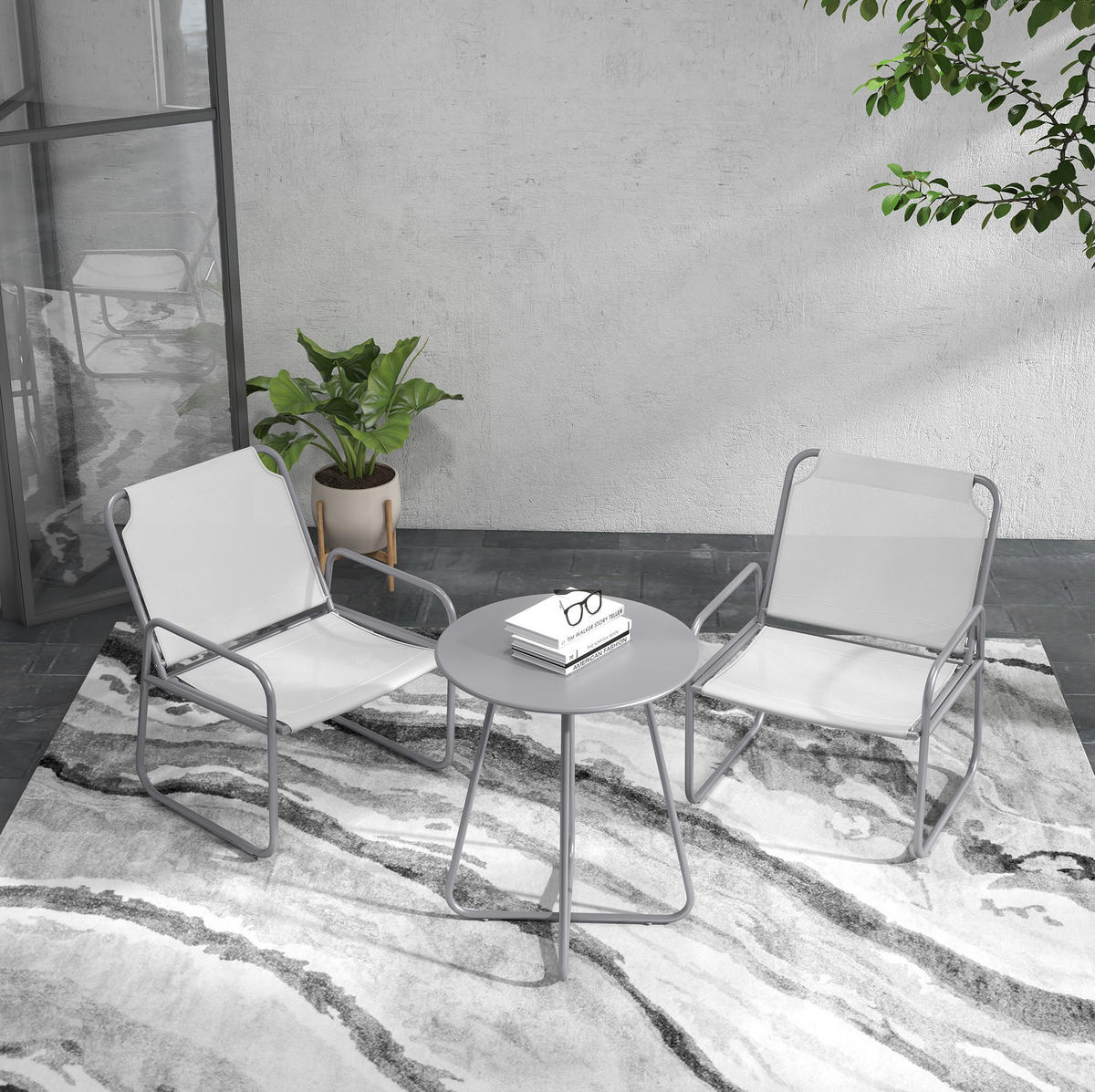 BISTRO-SET 3-teilig mit Tisch Ø60/72 cm und 2 Stühlen 63/57/82 cm, pulverbeschichtet und atmungsaktiv, Grau - Grau, Metall - Redom