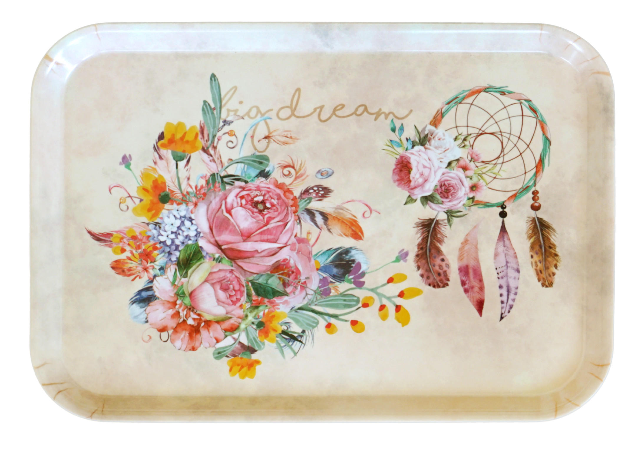 TABLETT Traumfänger, rechteckige Melamin Serviertablett 38x26 cm - Beige, Kunststoff (26/2/38cm) - Lashuma