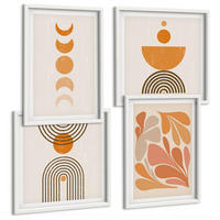 BILDER SET 4er Set - 50x50 cm & 40x60 cm Weißer Rahmen - Abstrakte orange Formen - Weiß, Kunststoff (50/50cm) - TULUP