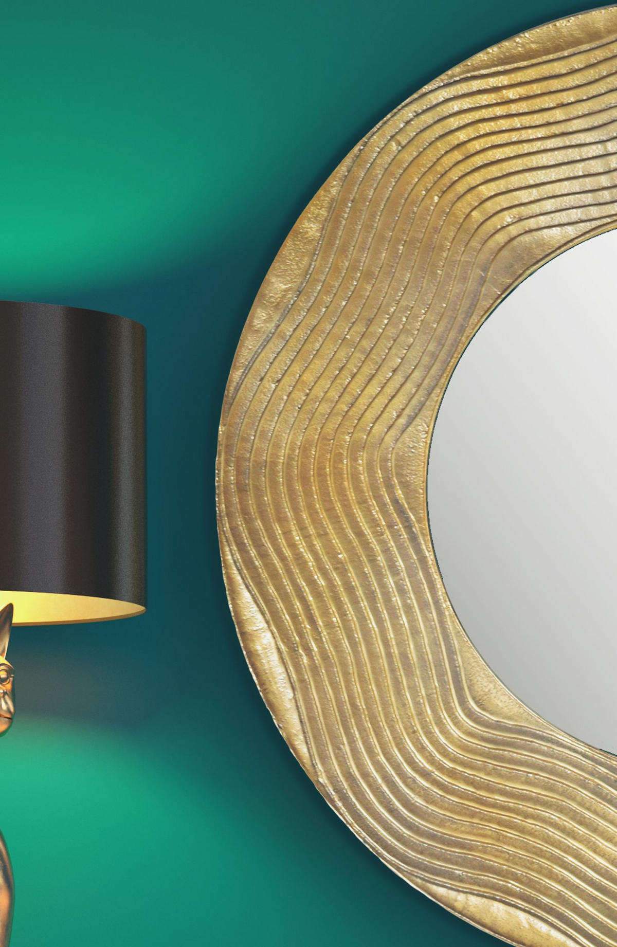 WANDSPIEGEL Rund Metall Gold 74 cm Wellenmuster - Goldfarben, Glas (74/74/3cm) - KADIMA DESIGN