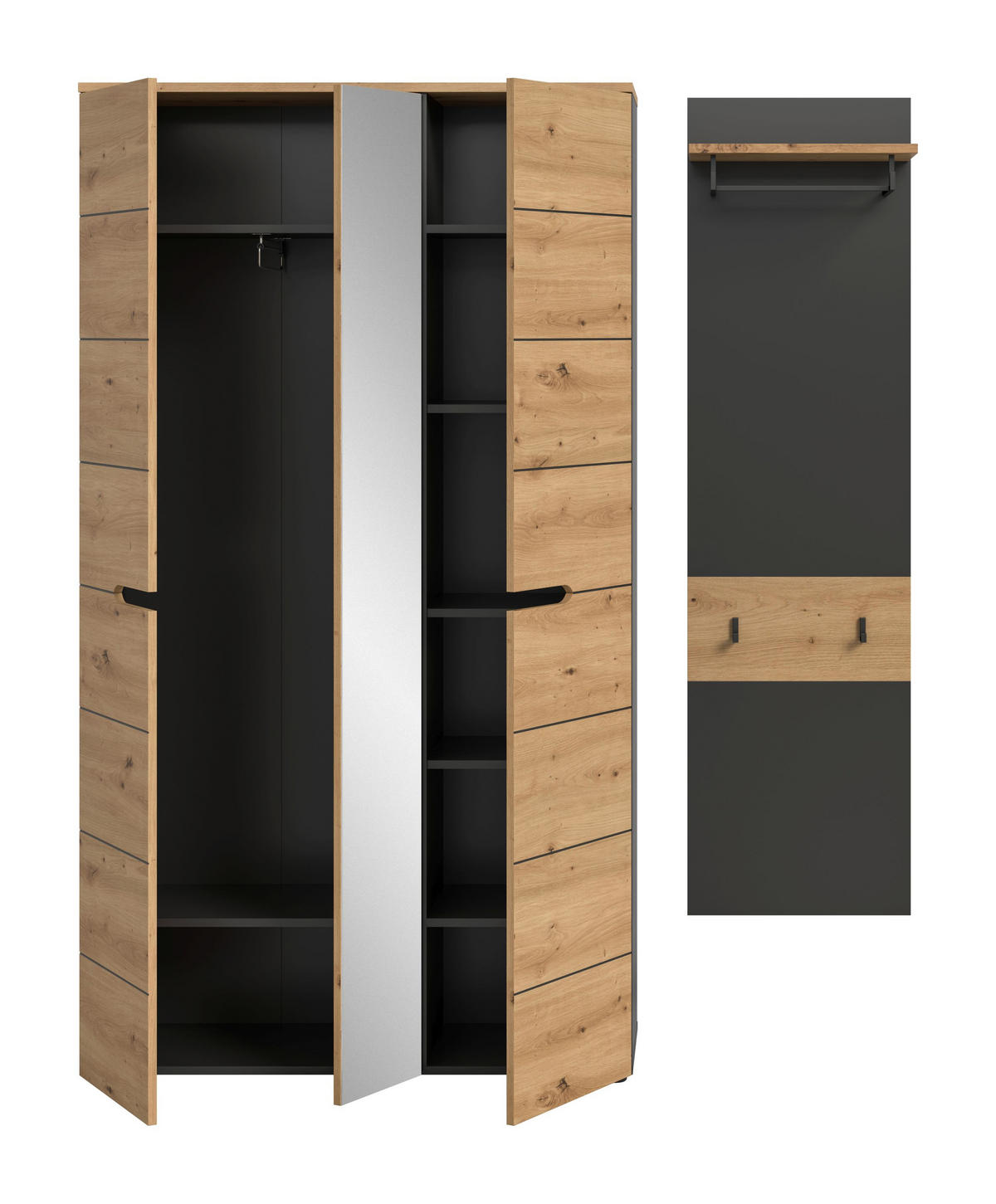 GARDEROBEN-SET Canu Artisan 165/37/190 cm - Grau, Holzwerkstoff (165/190/37cm) - Xonox