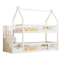 ETAGENBETT aus Massivholz 90x200 cm in Weiß mit Treppe & Schubladen - Weiß, Holz (90/200cm) - Modfu