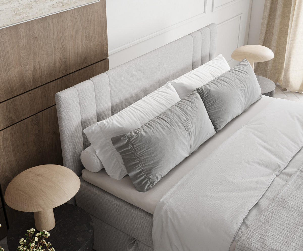 BOXBETT Mallo Hellgrau 200/200 cm mit Matratze und Topper - Hellgrau/Schwarz, Holz/Holzwerkstoff (200/200cm) - Maison de Reve