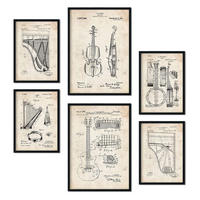 POSTER Set Mit 6 Plakaten Mit Saiteninstrument Patenten Im Vintage Stil A3 & A4 Schwarzer Rahmen - Schwarz, Papier (29/3cm) - Nacnic