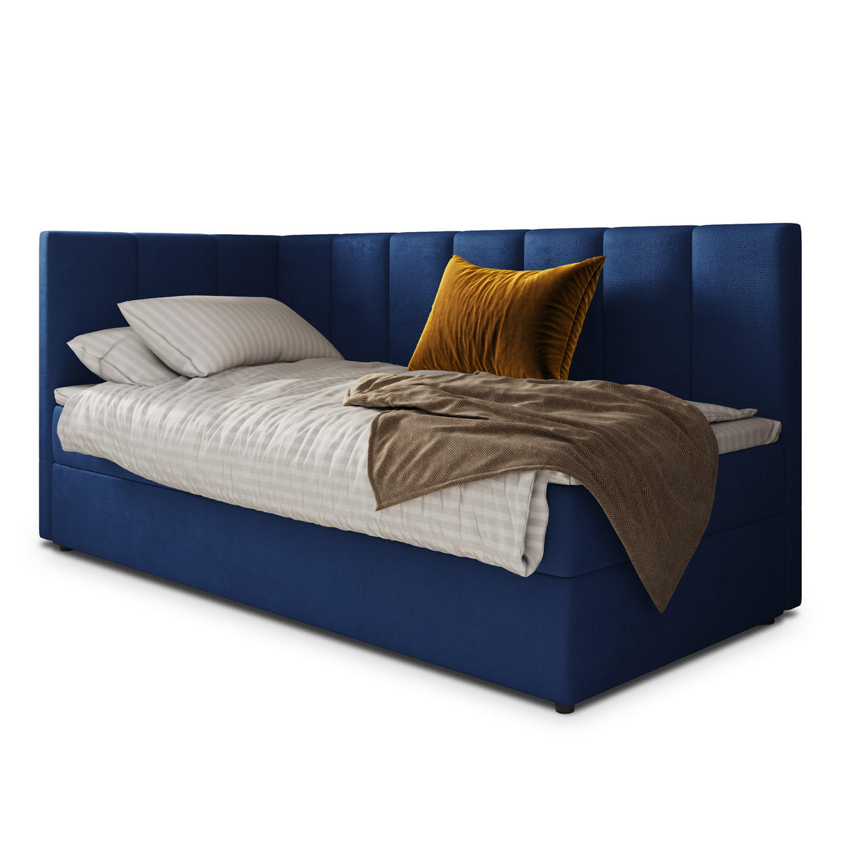 POSTEL BOXSPRING BEVE 100x200 cm, s matrací a úložným prostorem, modrá - modrá, kompozitní dřevo/textil (100/200cm) - MASSENO