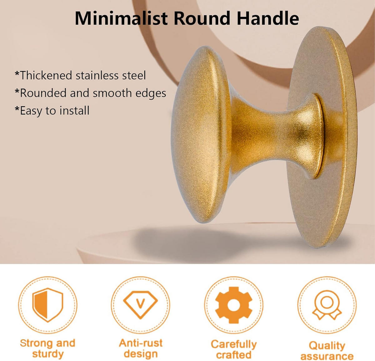 SCHRANKKNOPF Gold Matt 4er-Set Klebegriffe Edelstahl - Goldfarben, Metall (0.35/2.5/0.35cm)