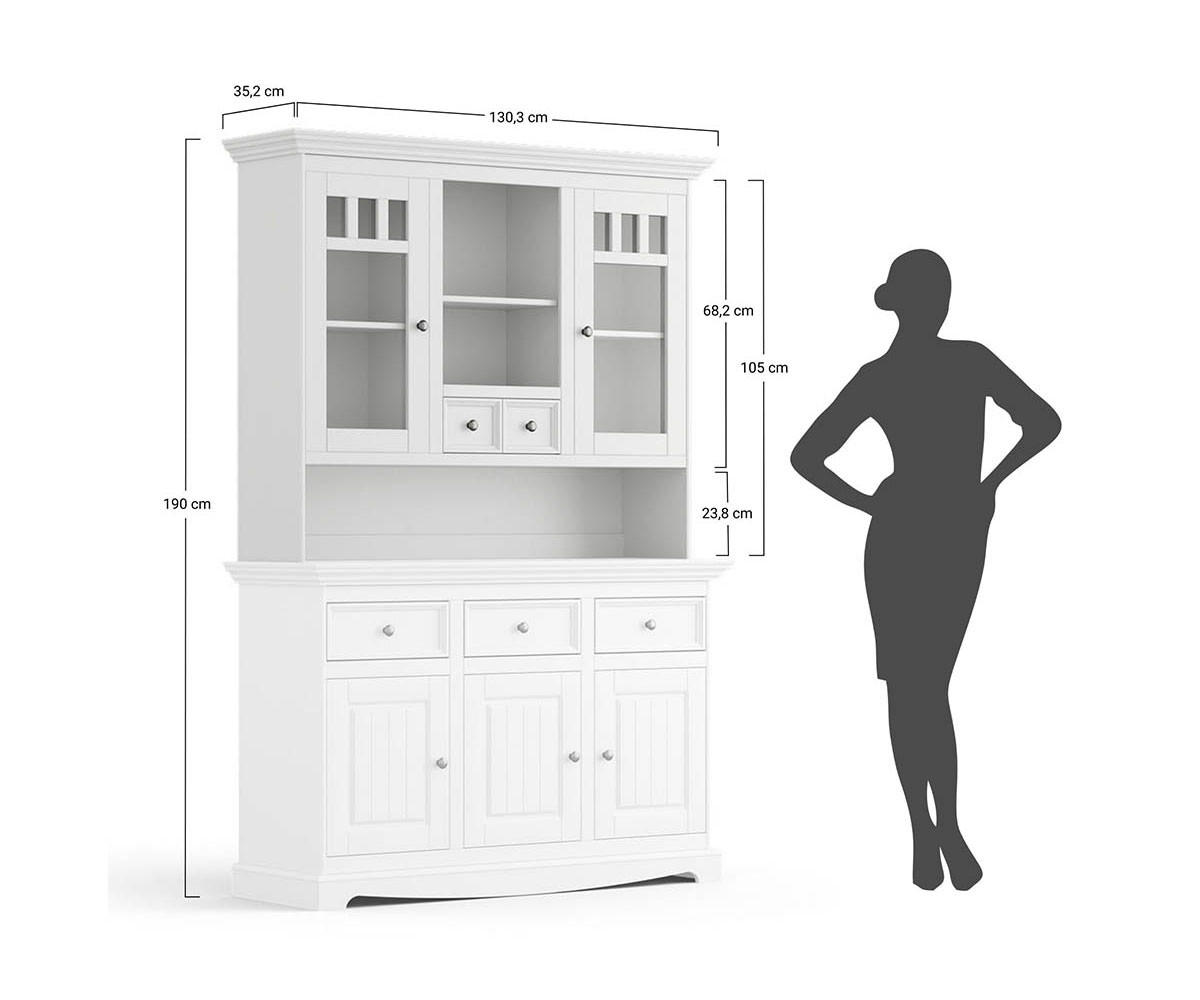 BUFFETSCHRANK Belluno Elegante Kiefer weiß (RAL9010) lackiert / Kiefer gebeizt, Nussbaumfarben 130 / 45 / 190cm - Nussbaumfarben/Weiß, Holz/Metall (130/190/45cm) - Feldmann-Wohnen