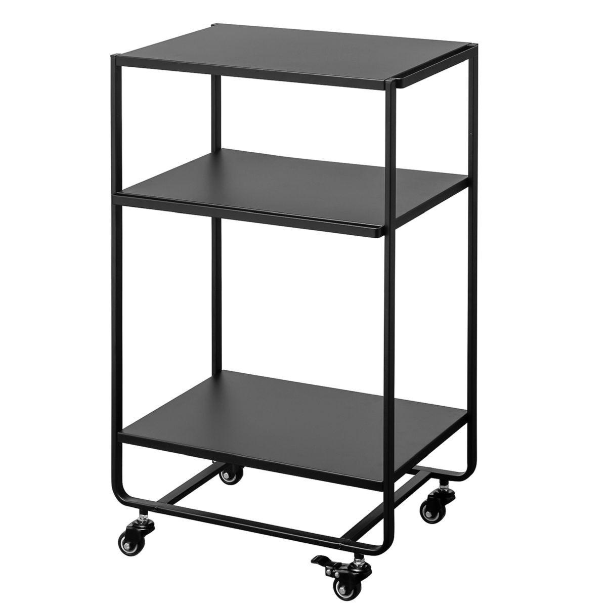 KÜCHENWAGEN Tower schwarz 38/81/49 cm auf Rollen, 3 Ebenen - Schwarz, Metall (49/81/38cm) - Yamazaki