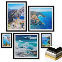 WANDBILDER 5er-Set - 50x50 cm & 20x30 cm & 40x60 cm Schwarzer Rahmen - Griechische Ansichten von Santorin Oia - Schwarz, Kunststoff (40/60cm) - ArtPrintCave
