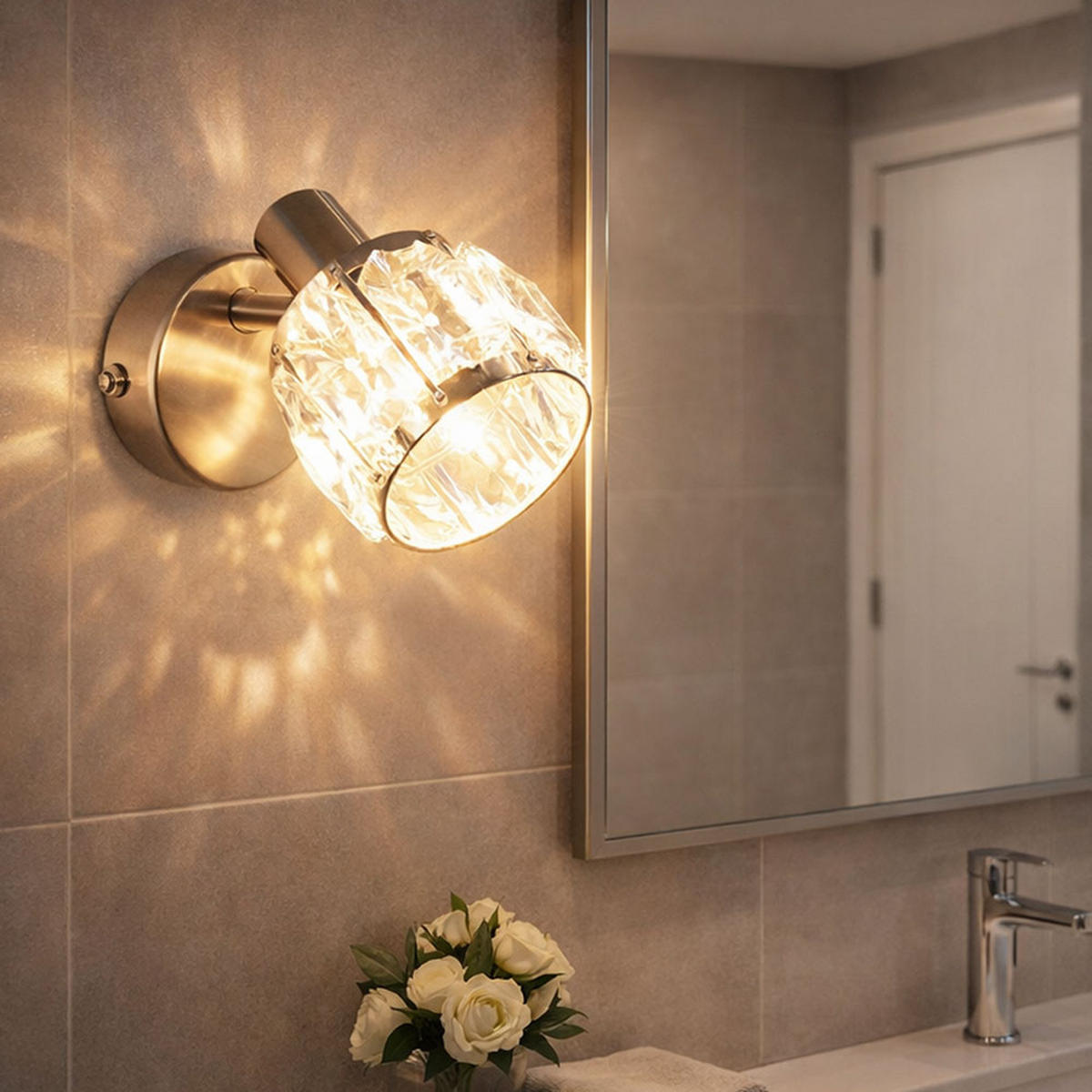 WANDLEUCHTE KRIS Silber Kristalloptik - Silberfarben, Glas (9.2/12.5/16cm) - Globo Lighting