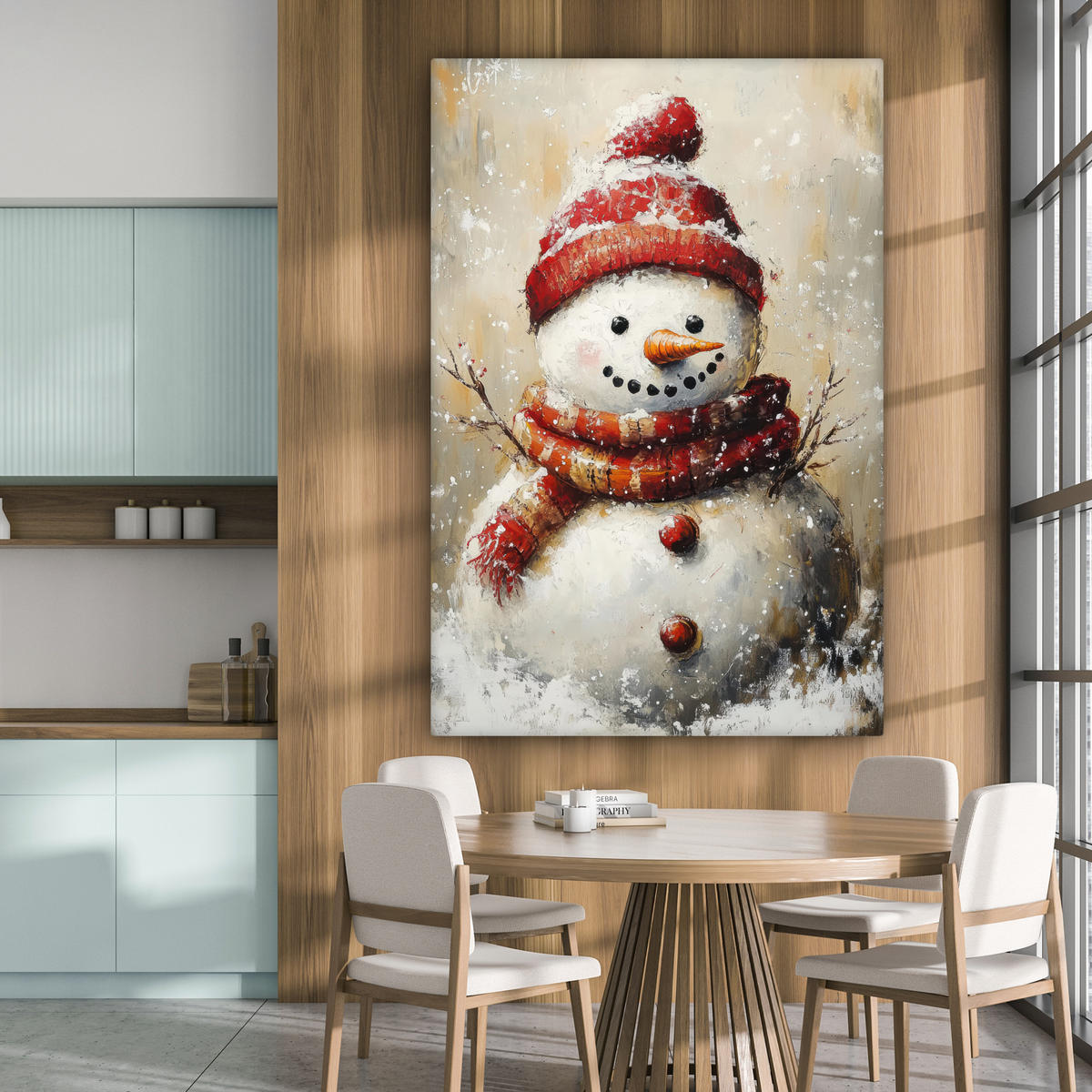 SLIKA NA PLATNU Snežak 90x140 cm - bela, tekstil (90/140cm) - MuchoWow