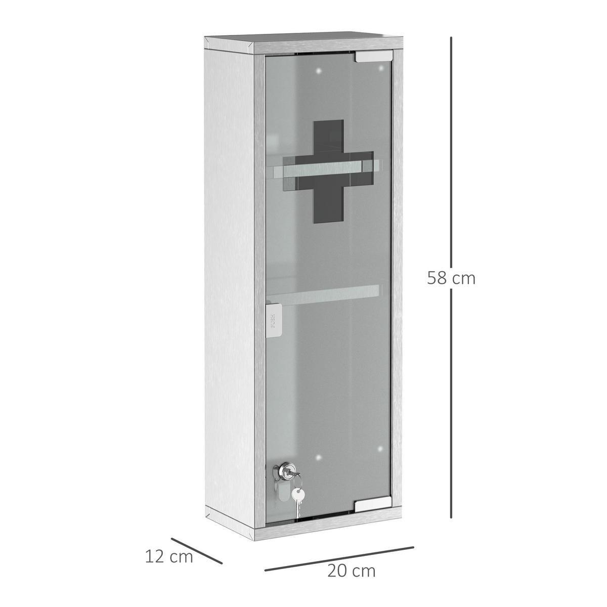 MEDIZINSCHRANK, Mattglas, 430 Edelstahl+gehärtete Glastür, Silber - Silberfarben, Glas (12/58/20cm) - Kleankin