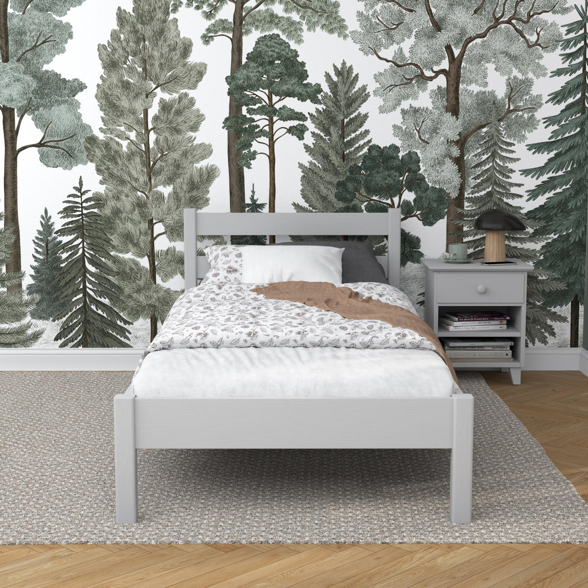 BETT N01 Grau 100/200 - Grau, Naturmaterialien/Holz (100/200cm) - N-Wood