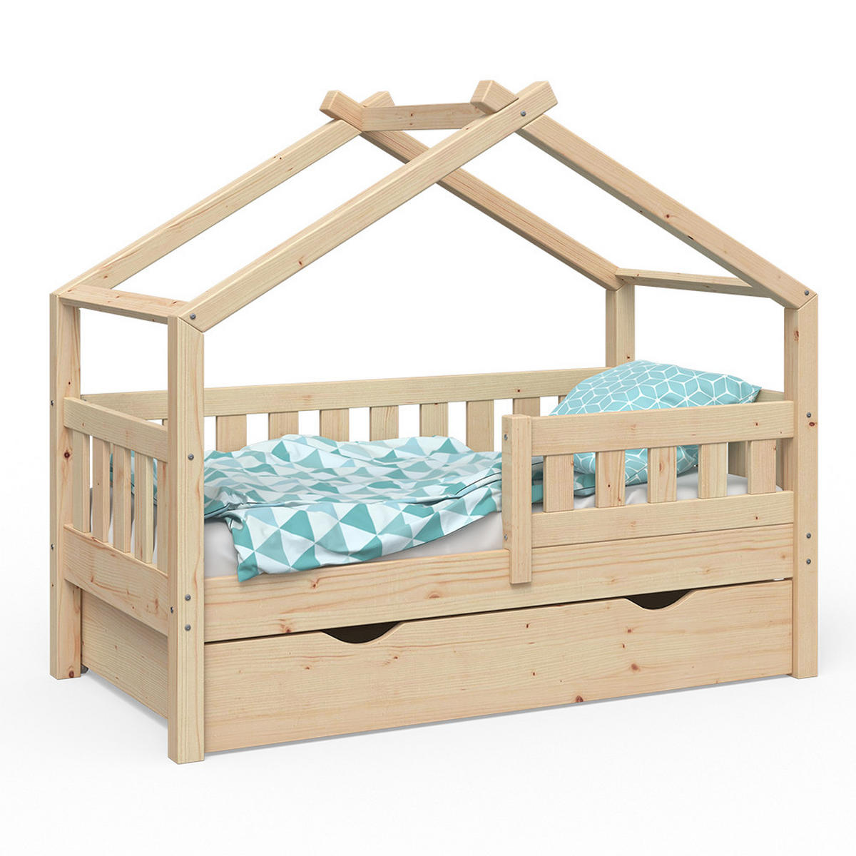 HAUSBETT Design Naturholz 70x140 cm mit Schublade - Braun, Holz (70/140cm) - VitaliSpa
