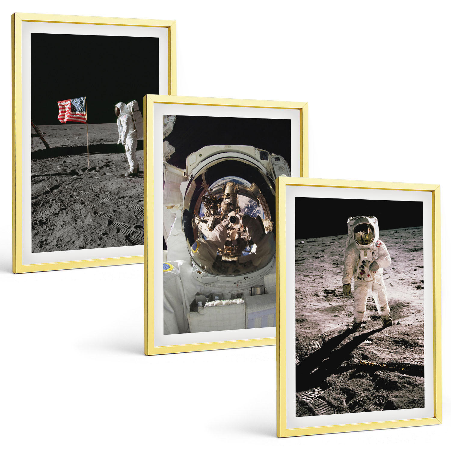BILDER SET 3er Set - 40x60 cm Goldrahmen - NASA-Mondlandung - Goldfarben, Kunststoff (40/60cm) - TULUP